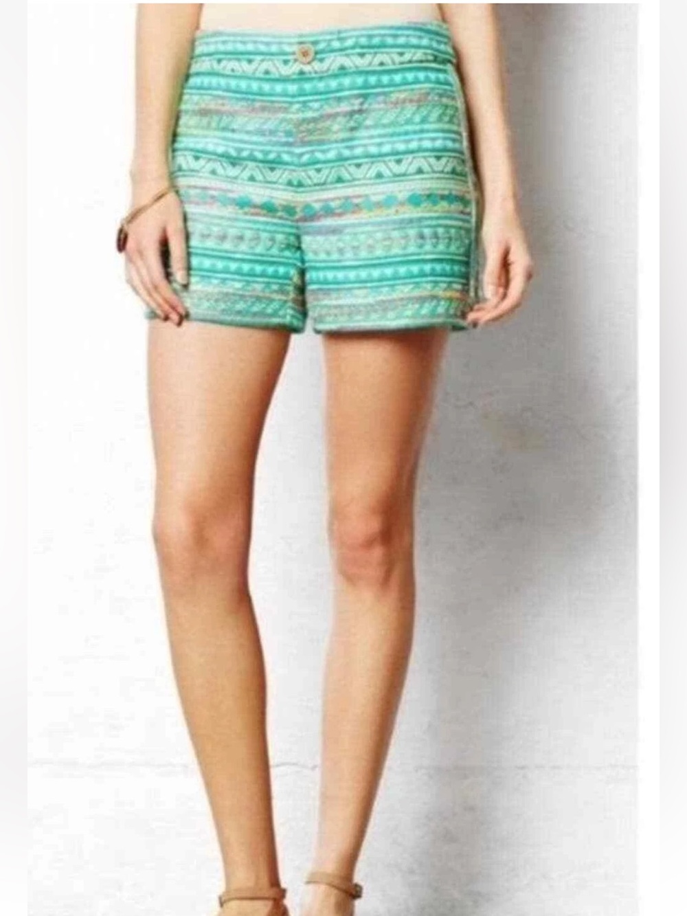 Anthropologie Elevenses Costa Aztec Green Shorts Size 8 EUC